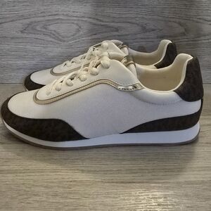 Stylish MK Cream and Brown Sneakers